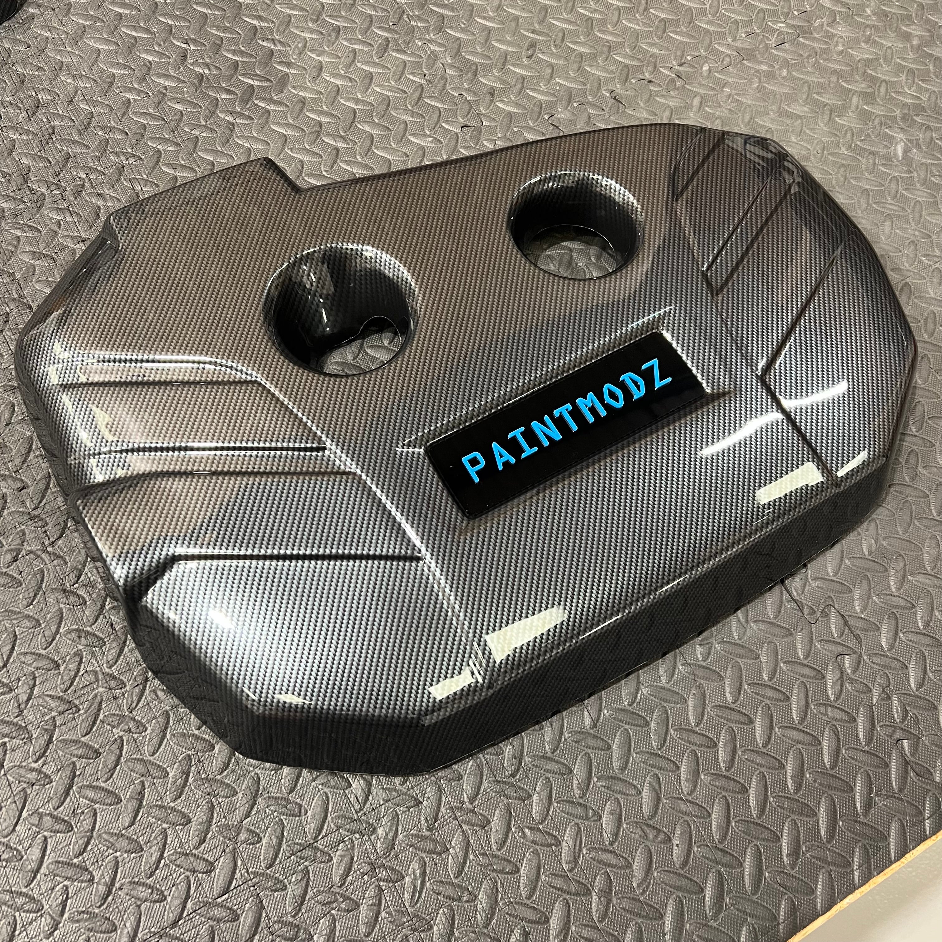 Proform Engine Cover - Mk3.5 Focus RS - Deluxe Carbon Fibre Effect Plastic - Light Blue/Gloss Black Badge