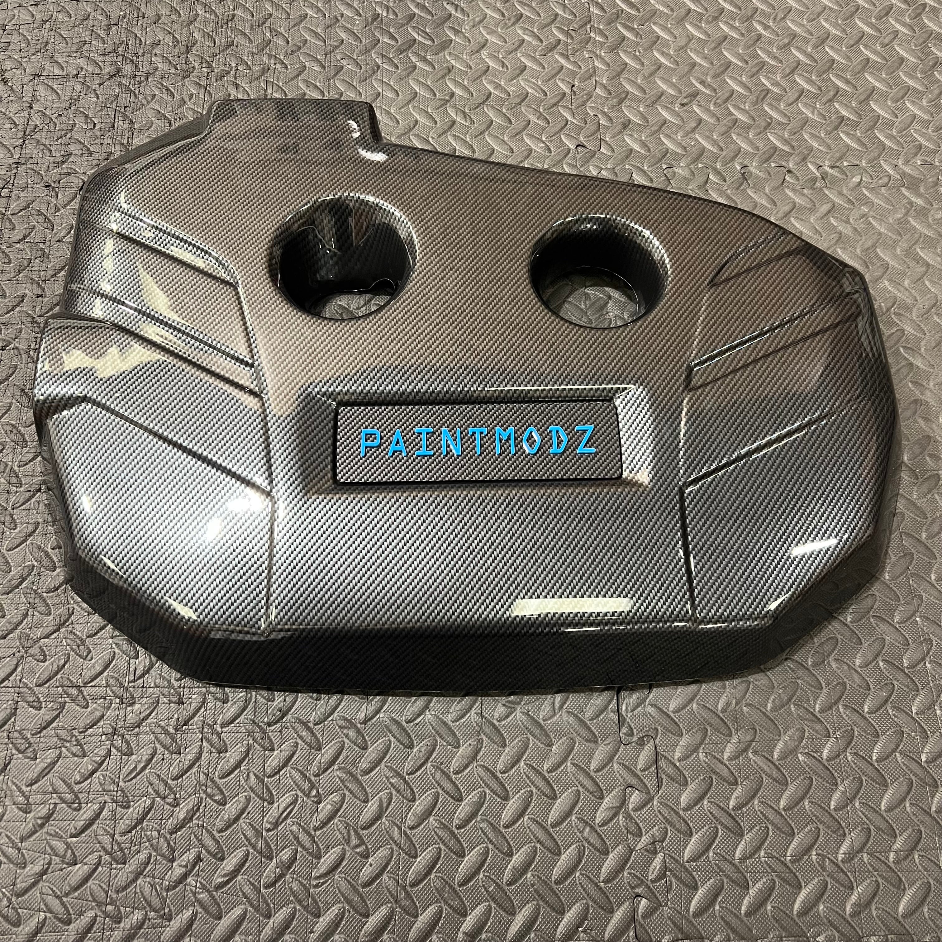 Proform Engine Cover - Mk3.5 Focus RS - Deluxe Carbon Fibre Effect Plastic - Light Blue/Carbon Fibre Effect Badge