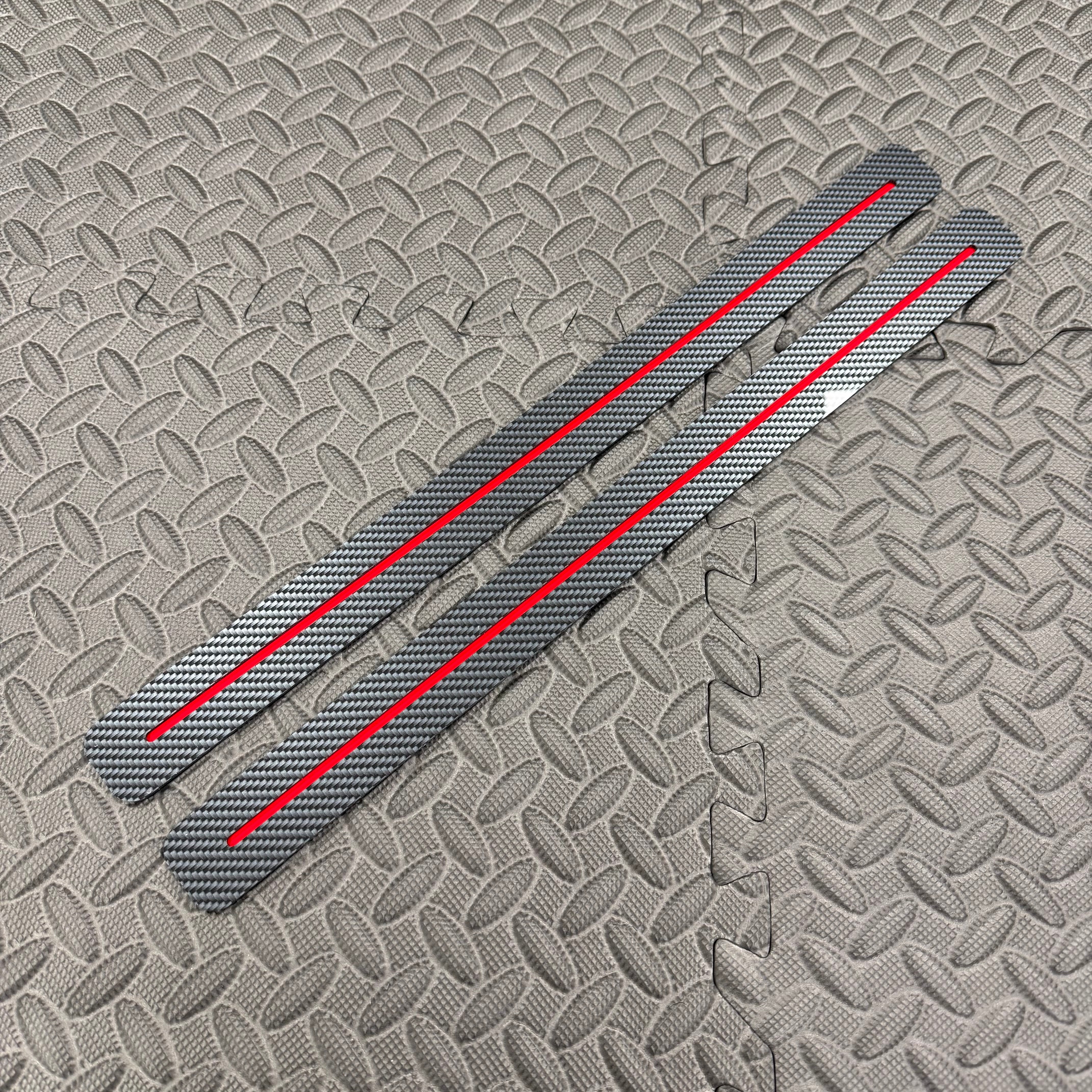 Proform Door Sill Strip Plates- Fits Hyundai i20 - For Front Doors - Deluxe Carbon Fibre Effect Plastic With Additional Red Vinyl Backing