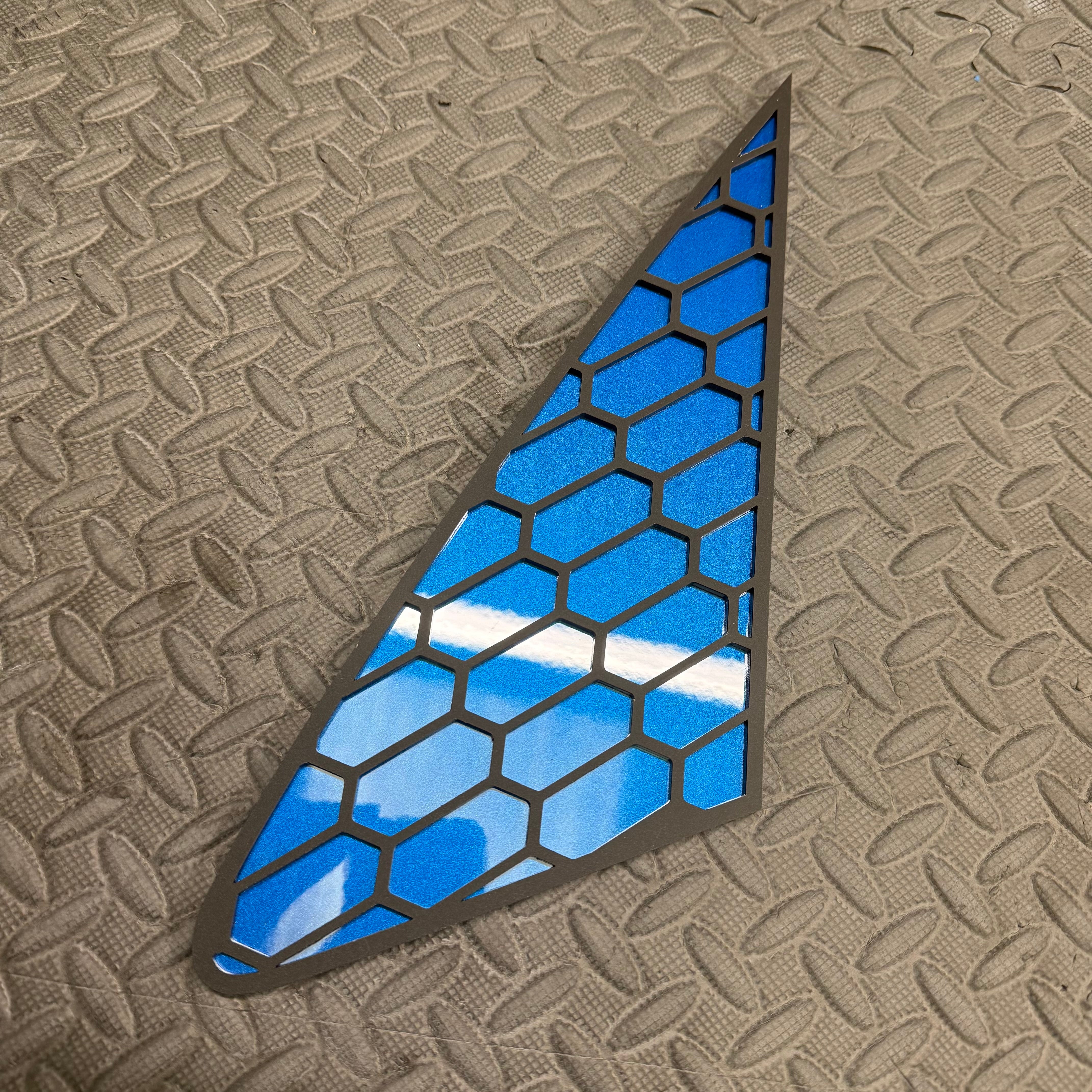 Proform Mk2/2.5 Puma Rear Window Inserts - Satin Black Hexagon Design with Desert Island Blue Backing Plate
