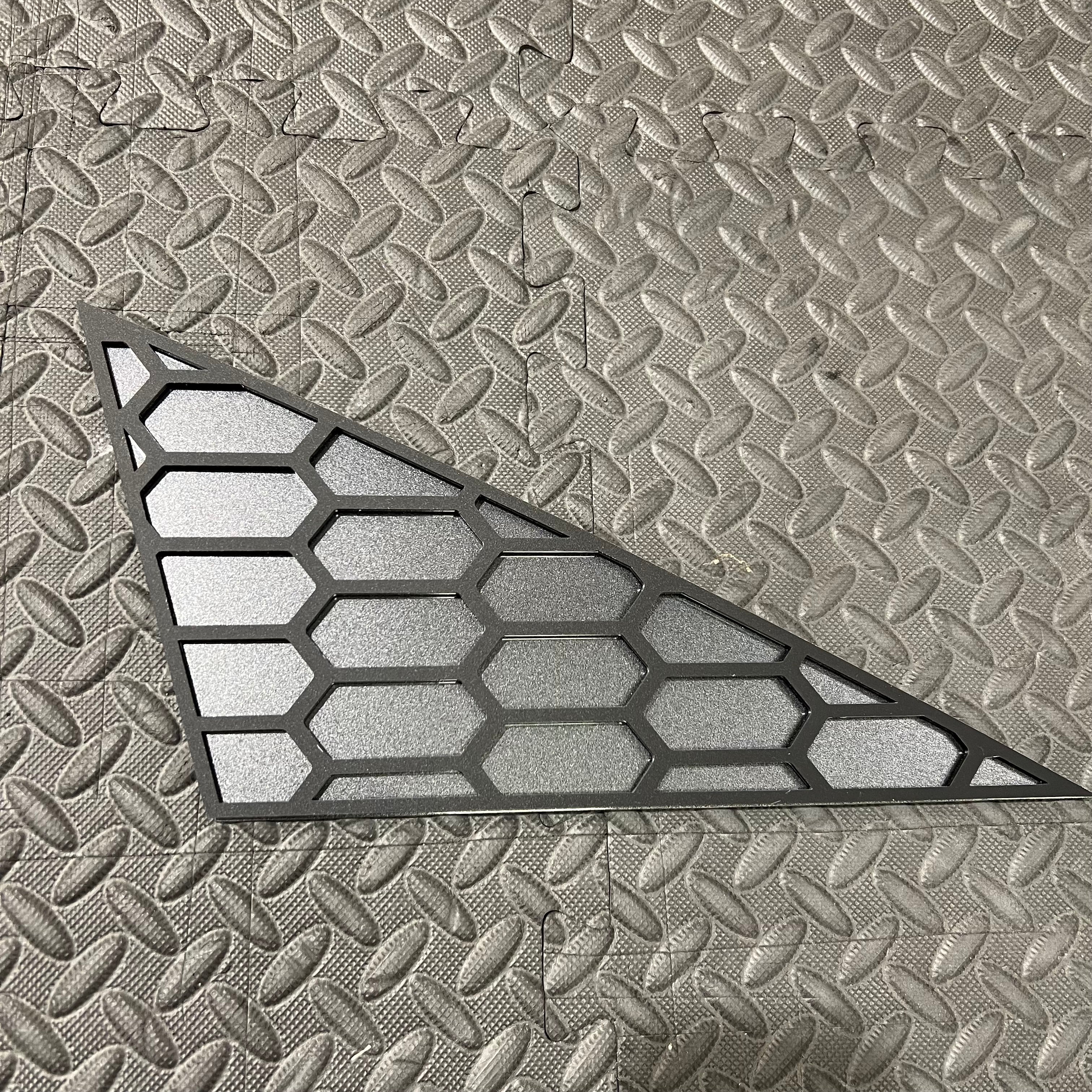 Mk8/8.5 Fiesta Front Quarter Window Inserts (Right Hand Side) - Satin Black Hexagon Design With Painted Magnetic Grey Backing Plate