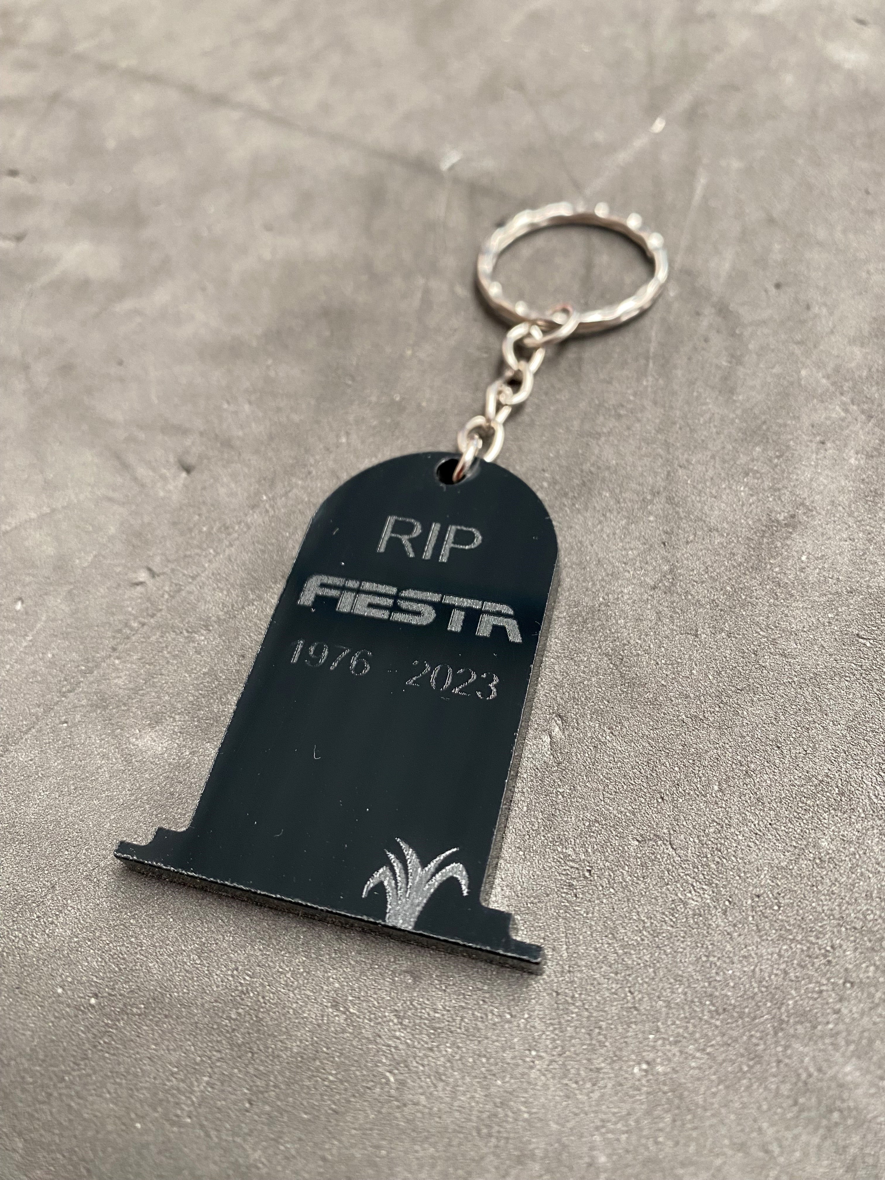 Clearance - RIP Fiesta / Focus 'Gravestone' Engraved Keyrings