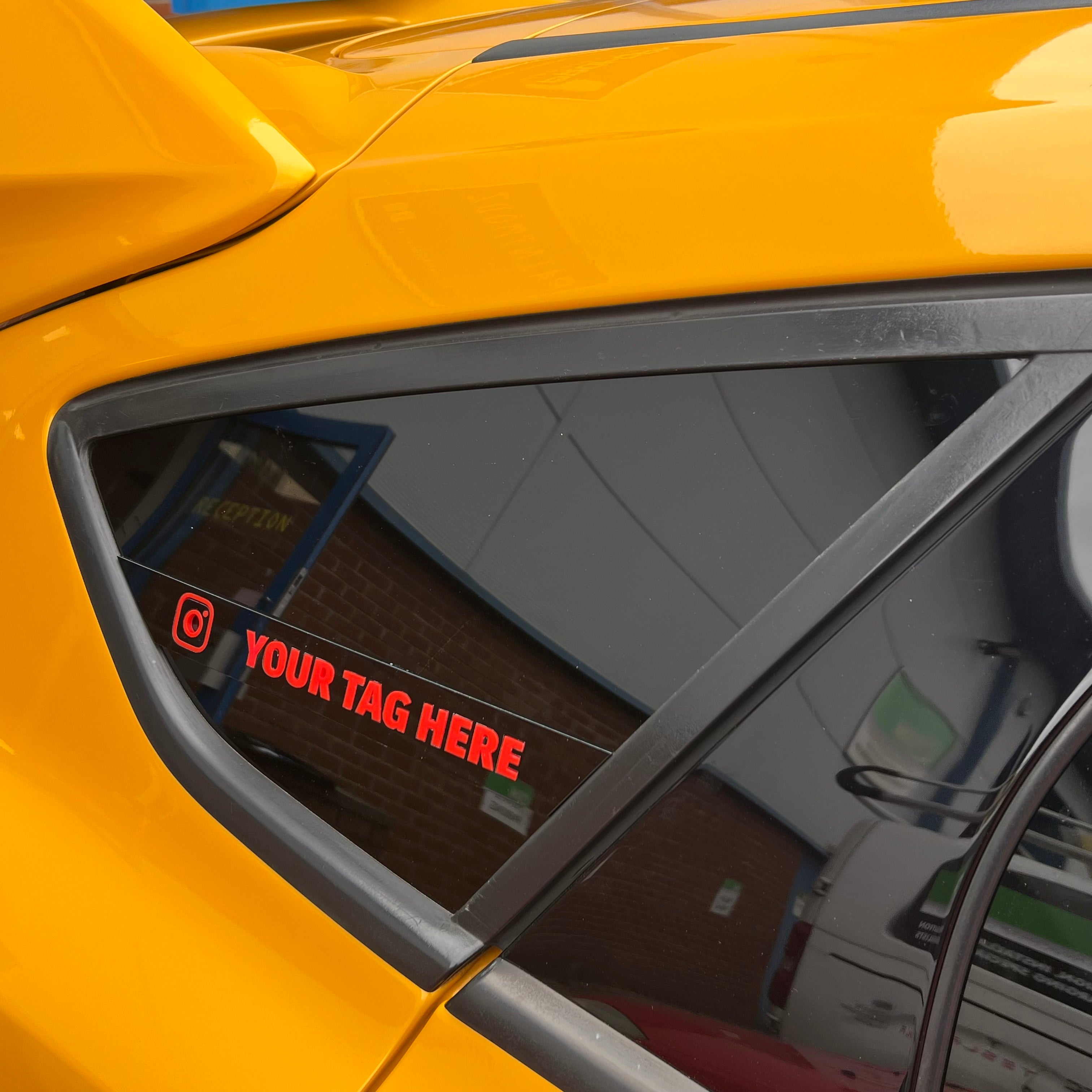 Proform 3D Acrylic Rear Quarter Window Art Banner With Bottom Alignment - Mk3/3.5 Focus - Gloss Black Surround With Red Text Detail With Instagram Logo