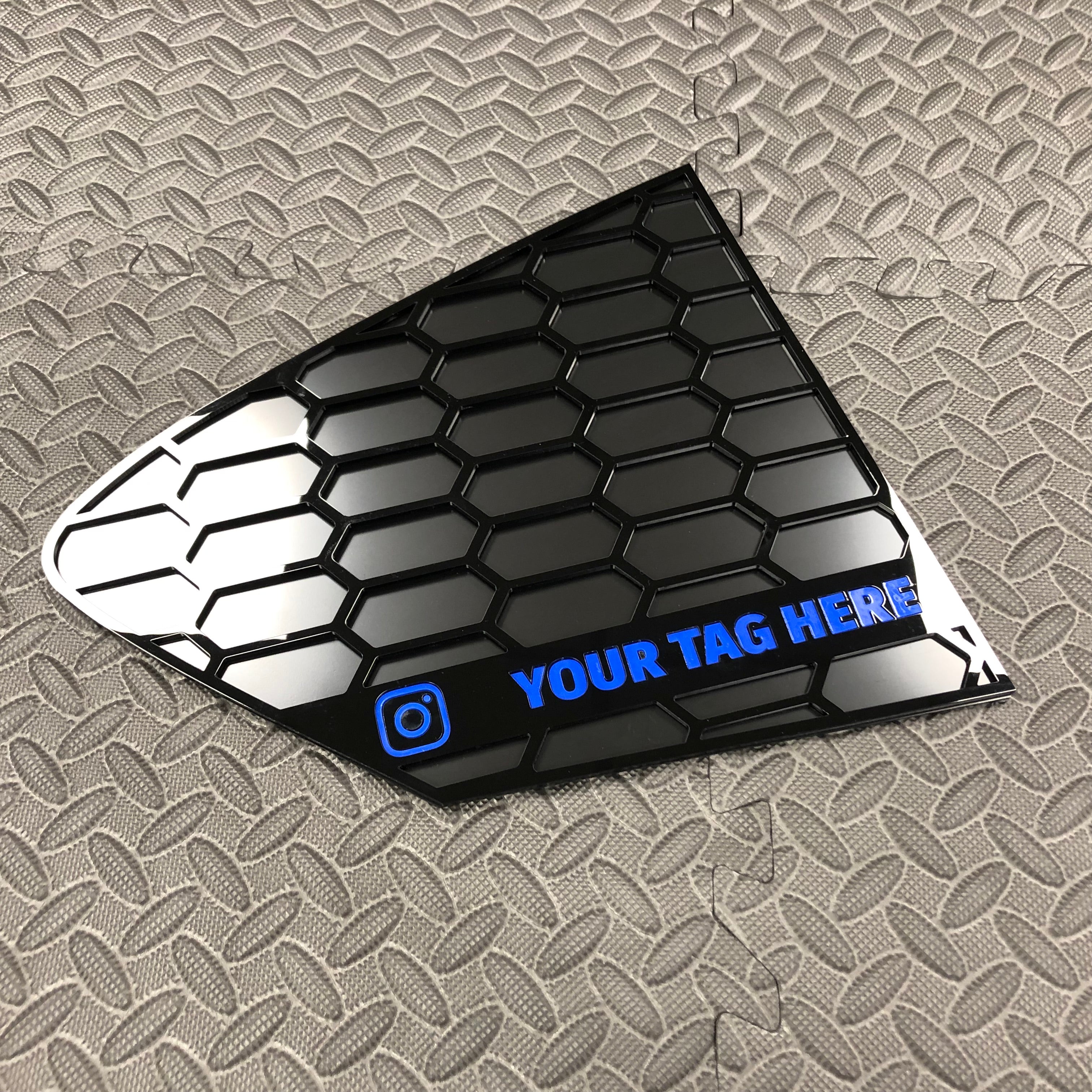 Mk4/4.5 Focus Rear Quarter Window Inserts (Pair) - Custom Text / Social Media Tag - Medium Blue Detail