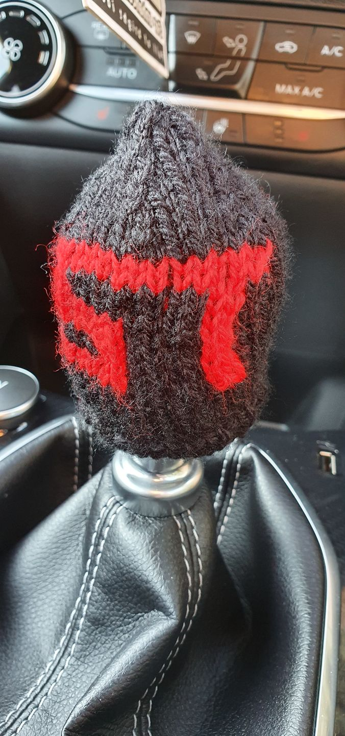 Gear Knob Cosie - Black With Red ST Detial Installed