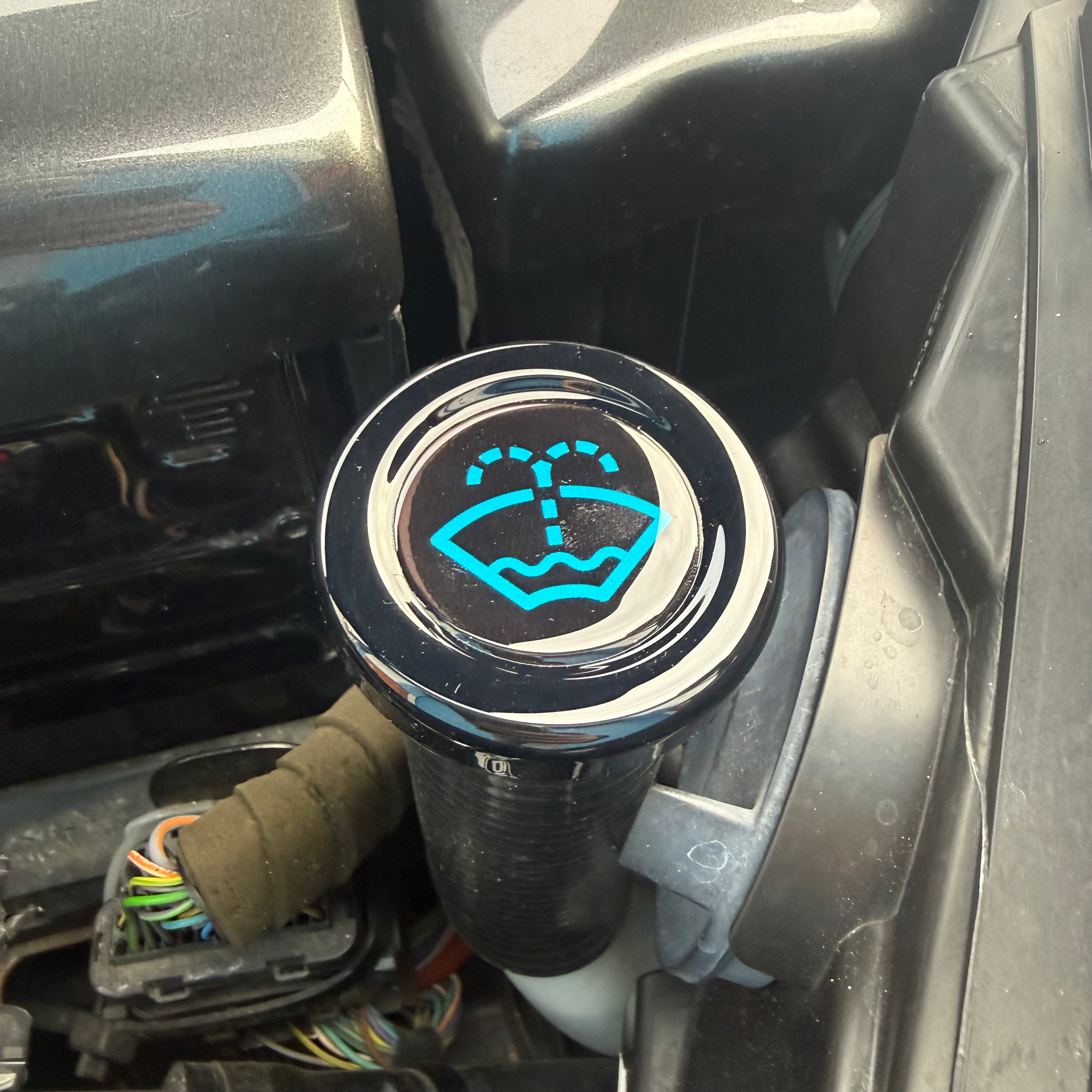 Proform Washer Bottle Bung - Multiple Ford Models - Gloss Black Plastic With Blue Screenwash Logo Detailing