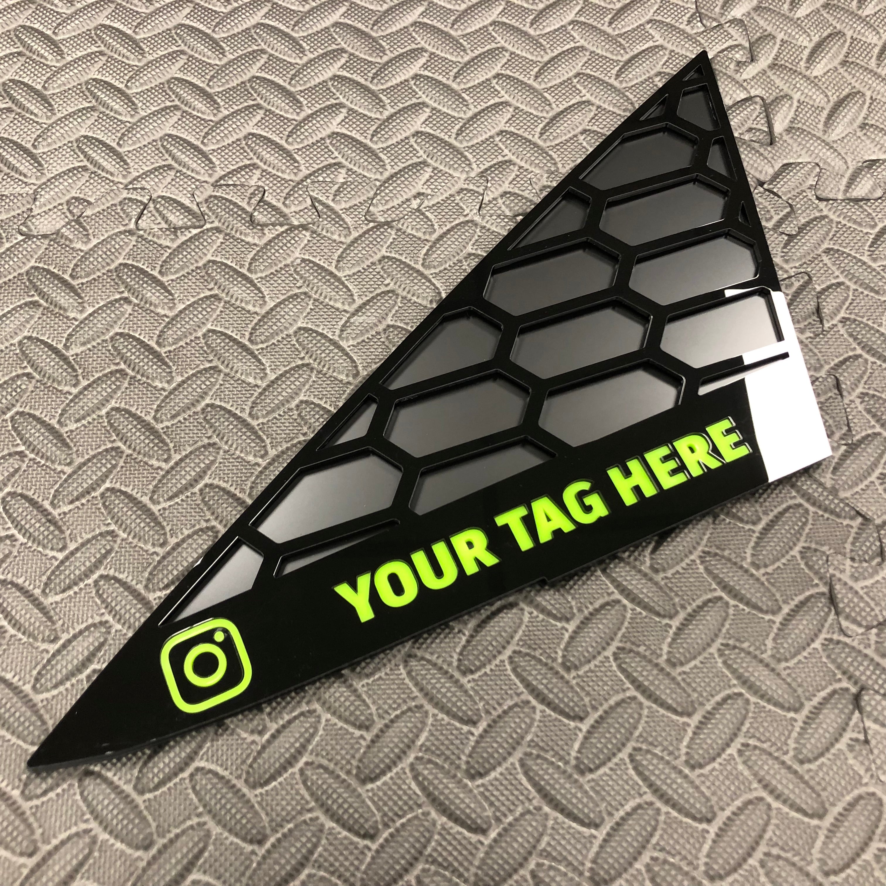 Mk7/7.5 Fiesta Front Quarter Window Inserts (Pair) - Custom Text / Social Media Tag - Light Green Detail