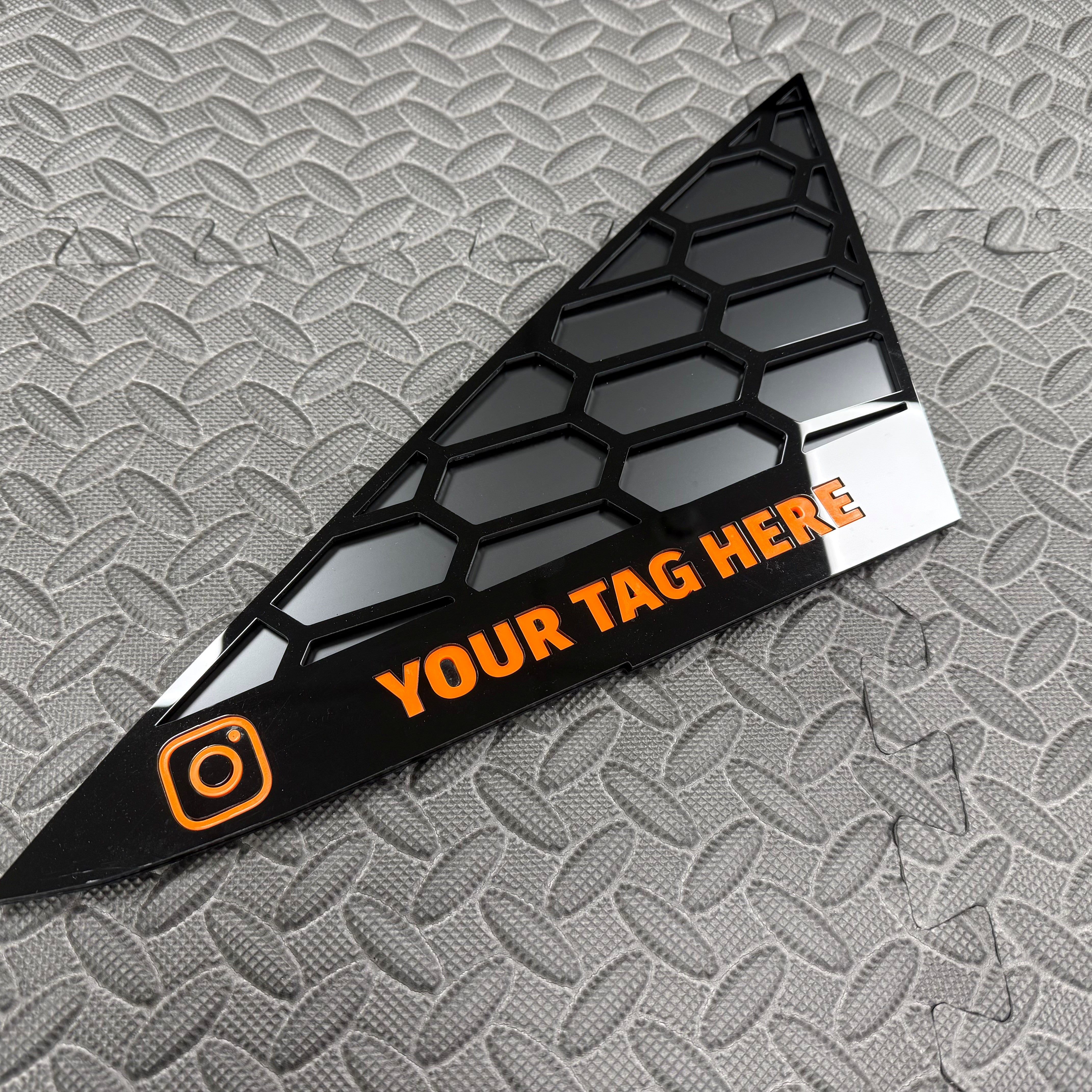 Mk7/7.5 Fiesta Front Quarter Window Inserts (Pair) - Custom Text / Social Media Tag - Orange Detail