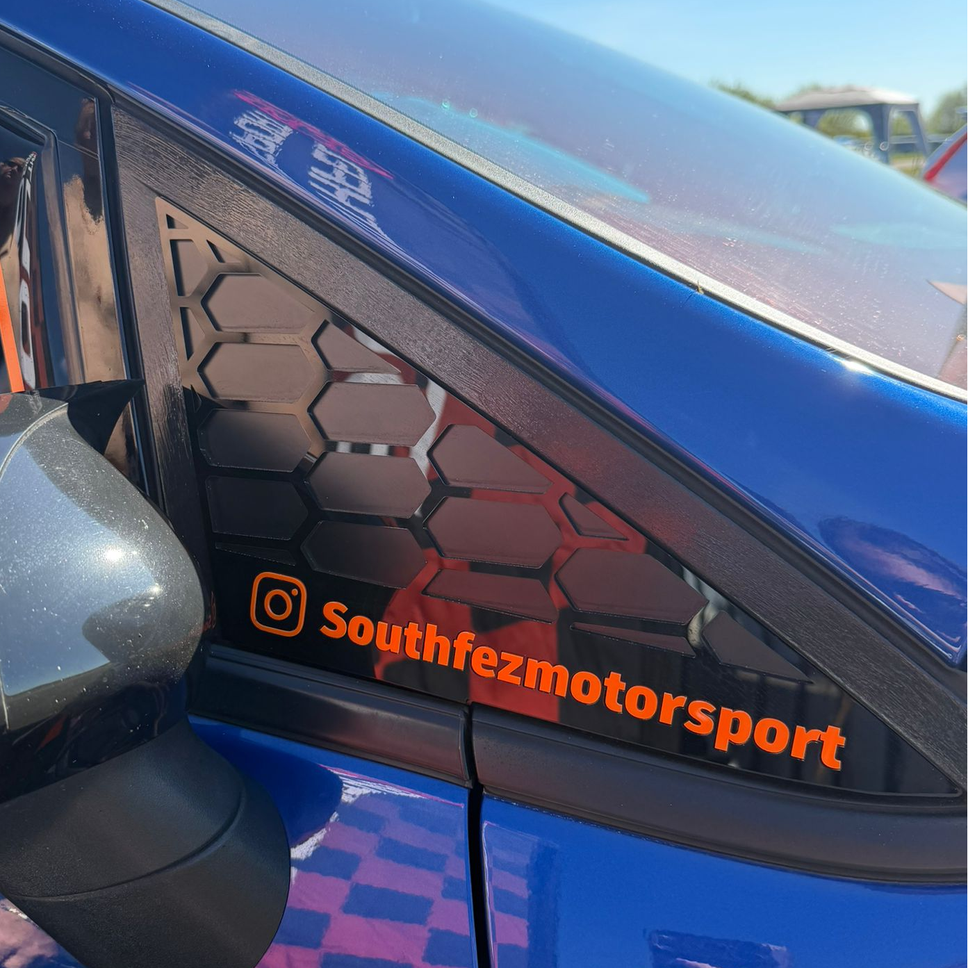 Mk7/7.5 Fiesta Front Quarter Window Inserts (Pair) - Custom Text / Social Media Tag - Red Detail