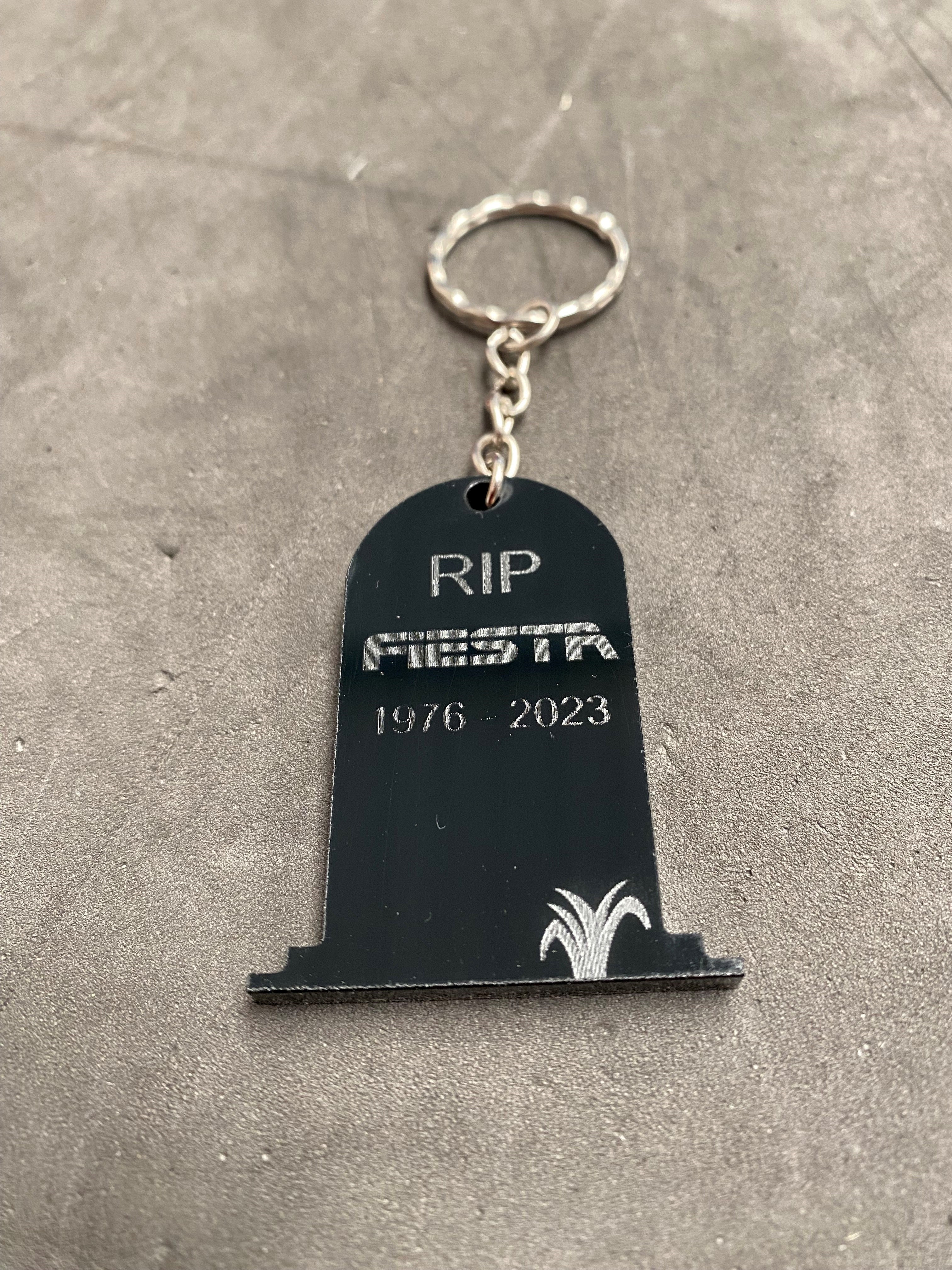 Clearance - RIP Fiesta / Focus 'Gravestone' Engraved Keyrings
