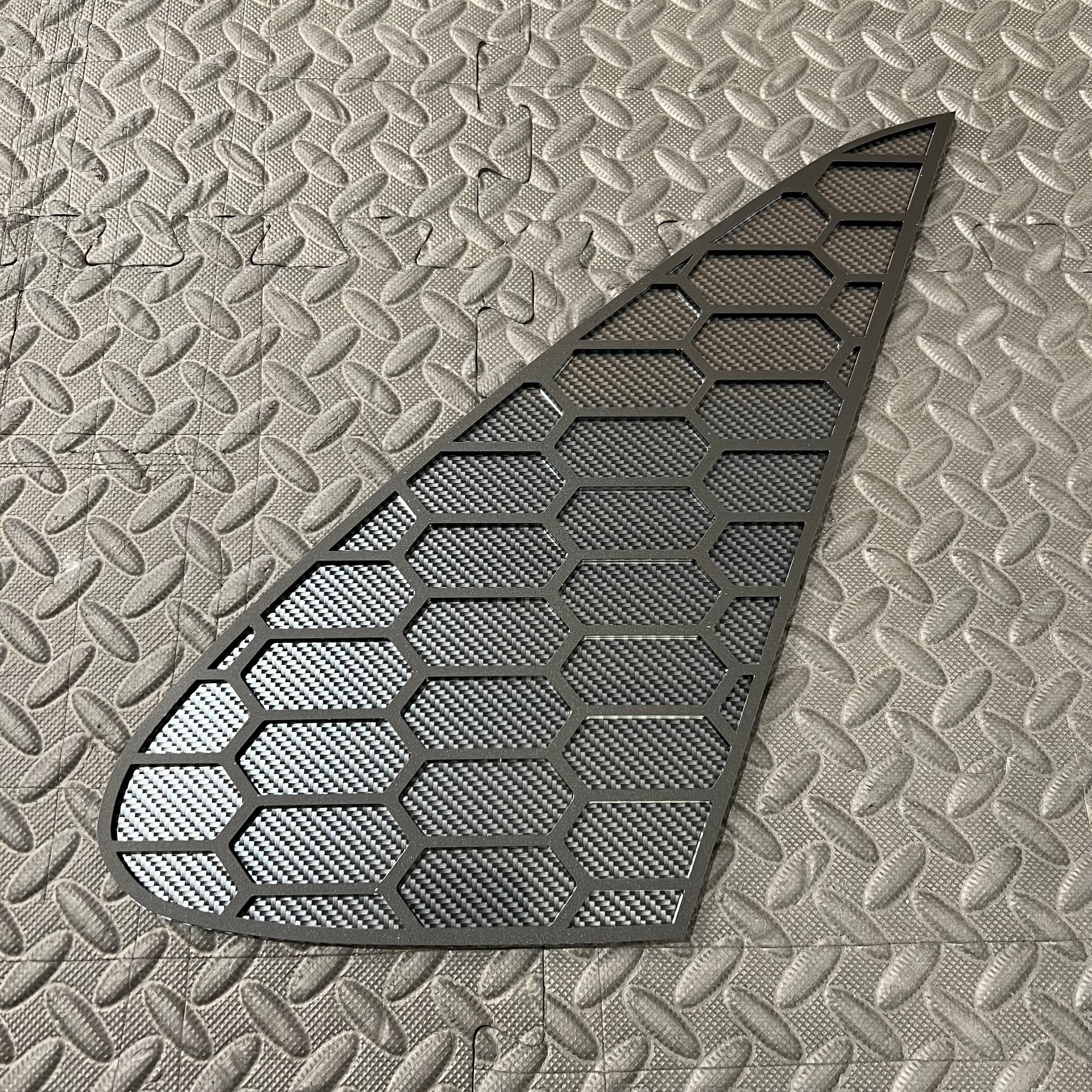 Proform Rear Quarter Window Inserts (Pair) - Fits Hyundai i30 / i30N Hatchback - Satin Hexagon Detail with  Deluxe Carbon Fibre Effect Back Plate